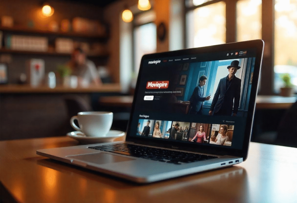Moviepire streaming platform with a cinematic background