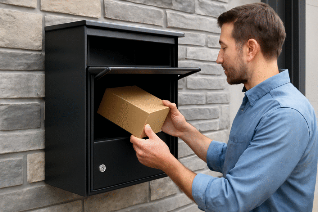 heavy duty wall mount mailbox installed on a modern home exterior
