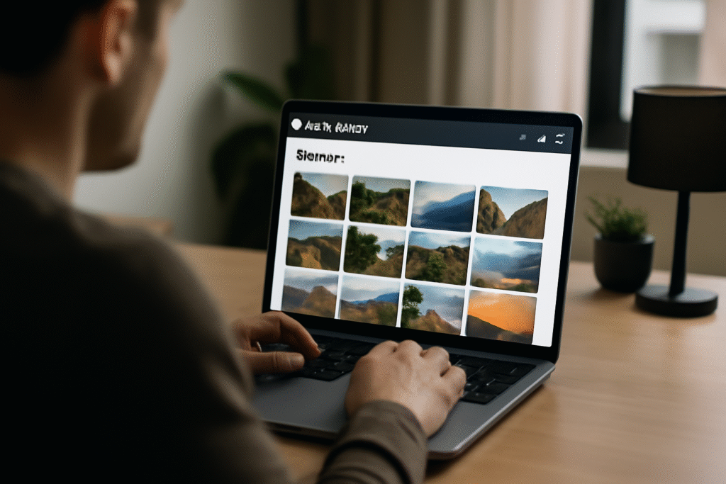 User browsing bunkr albms on a laptop, viewing a secure online gallery with high-quality images.