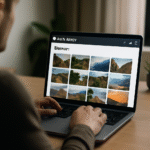 User browsing bunkr albms on a laptop, viewing a secure online gallery with high-quality images.